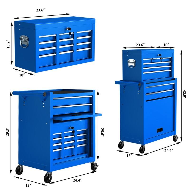 8-Drawer Rolling Tool Chest & Removable Tool Box Organizer with Lock
