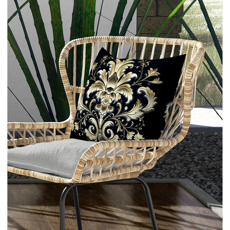 Vintage Veil Indoor/Outdoor Reversible Throw Pillow Black and Beige