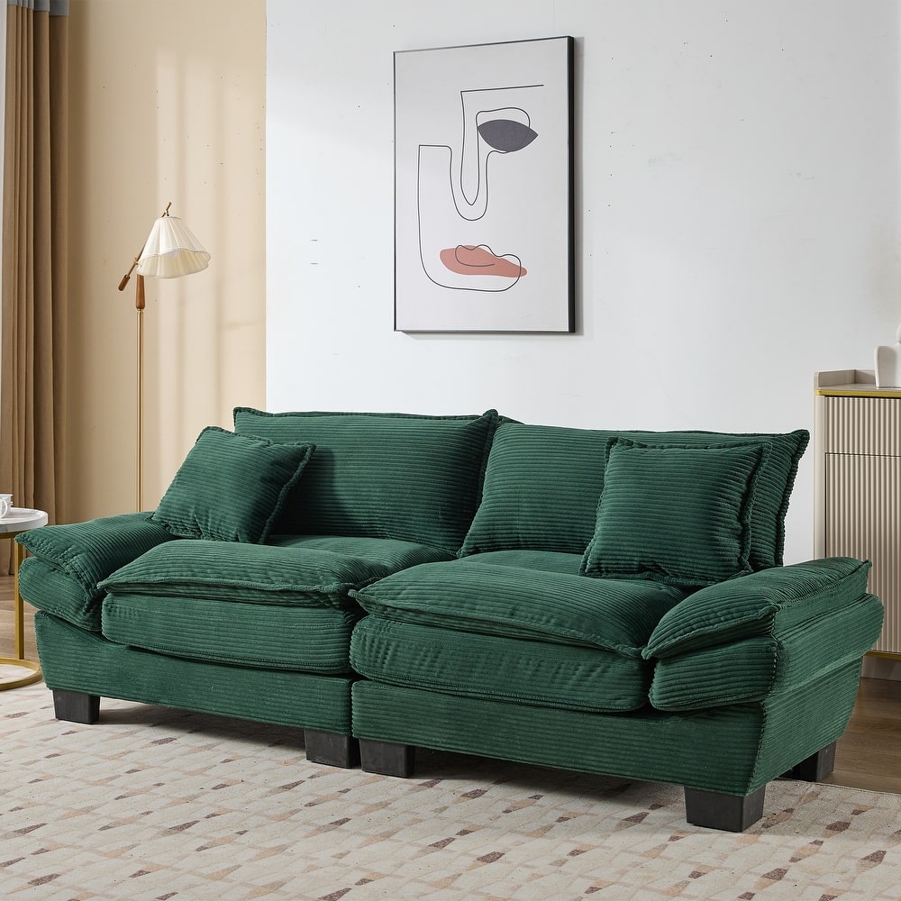 Corduroy Couch Loveseat Sofa with Pillows,Comfy Upholstered Deep Seat Sofa for Bedroom,Living Room,Office