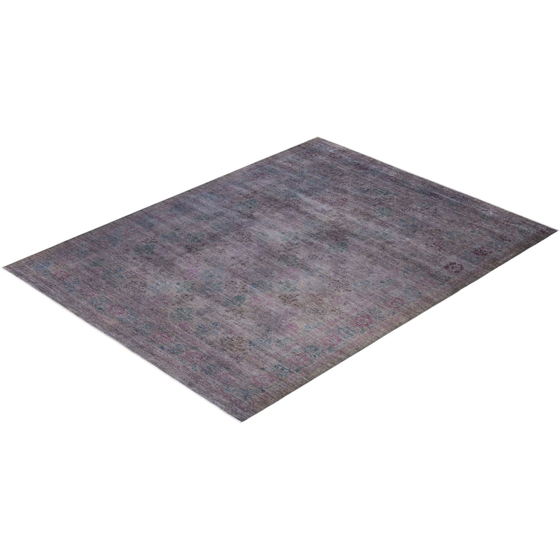 Overton Hand Knotted Wool Vintage Inspired Modern Contemporary Overdyed Gray Area Rug - 9' 1" x 11' 9"