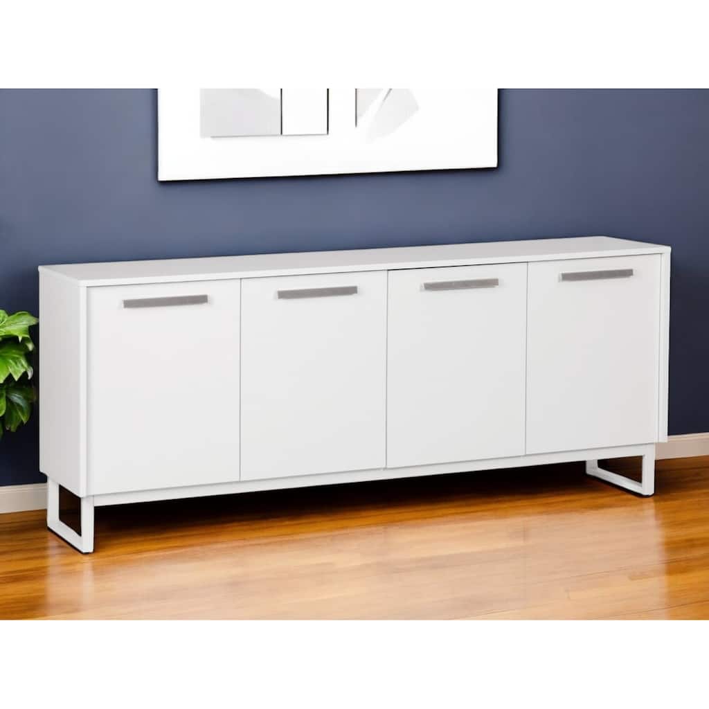 HomeRoots 75" White Wood Console Accent Cabinet With Four Doors