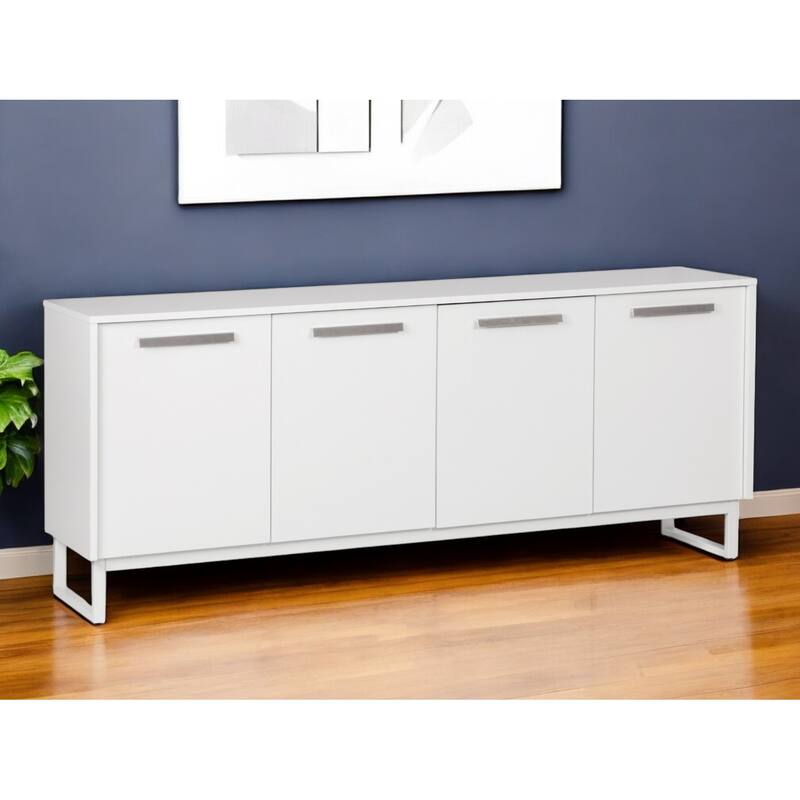 HomeRoots 75" White Wood Console Accent Cabinet With Four Doors - White