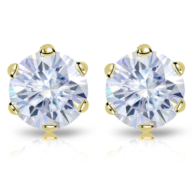 Auriya 3ctw Round Moissanite Stud Earrings 18k Gold - 7.4 mm