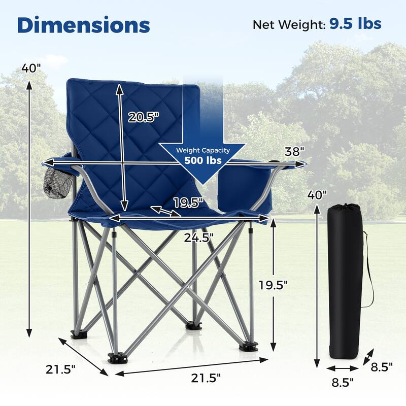 Gymax 2PCS Oversized Camping Chairs Heavy Duty Outdoor Folding Chair