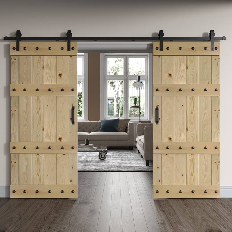 Coast Sequoia 72in x 84in Castle Series Pine Wood Double Sliding Barn Door With Hardware Kit