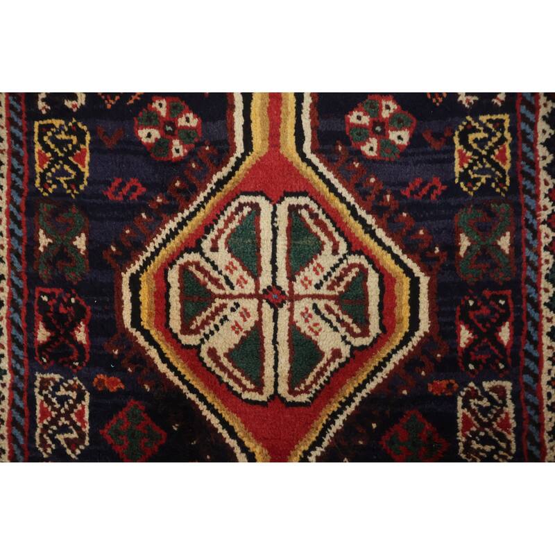 Hand Knotted Oriental 100% Wool Carpet Traditional Tribal Navy Blue & Blues Balouch Runner Rug - 10' 6'' X 1' 11''