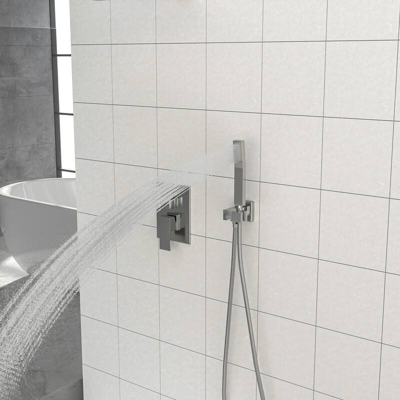 10 Inches Bathroom Luxury Rain Mixer Shower Combo Set Wall Mounted Rainfall Shower Head System Brushed Nickel Finish