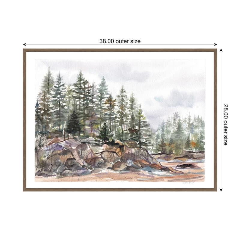 Kate and Laurel Sylvie Framed Canvas Pine Trees on Rocky Coast by Patricia Shaw