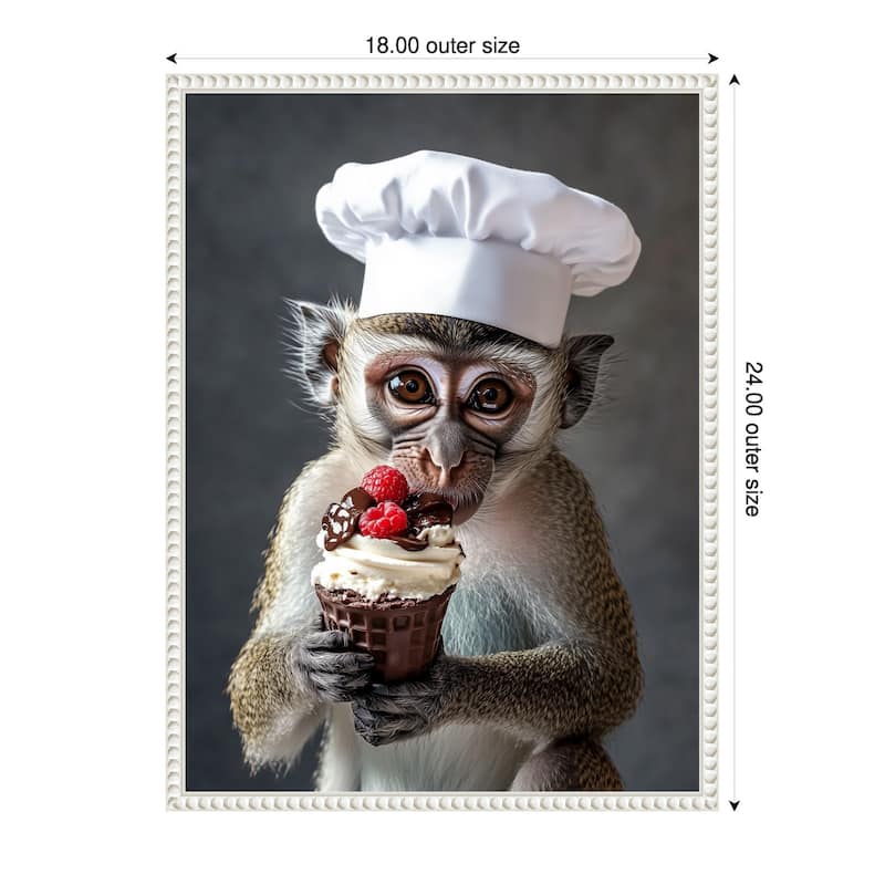 The Vervet Pastry Chef by Mowzu Framed Canvas Wall Art - 18 x 24 in