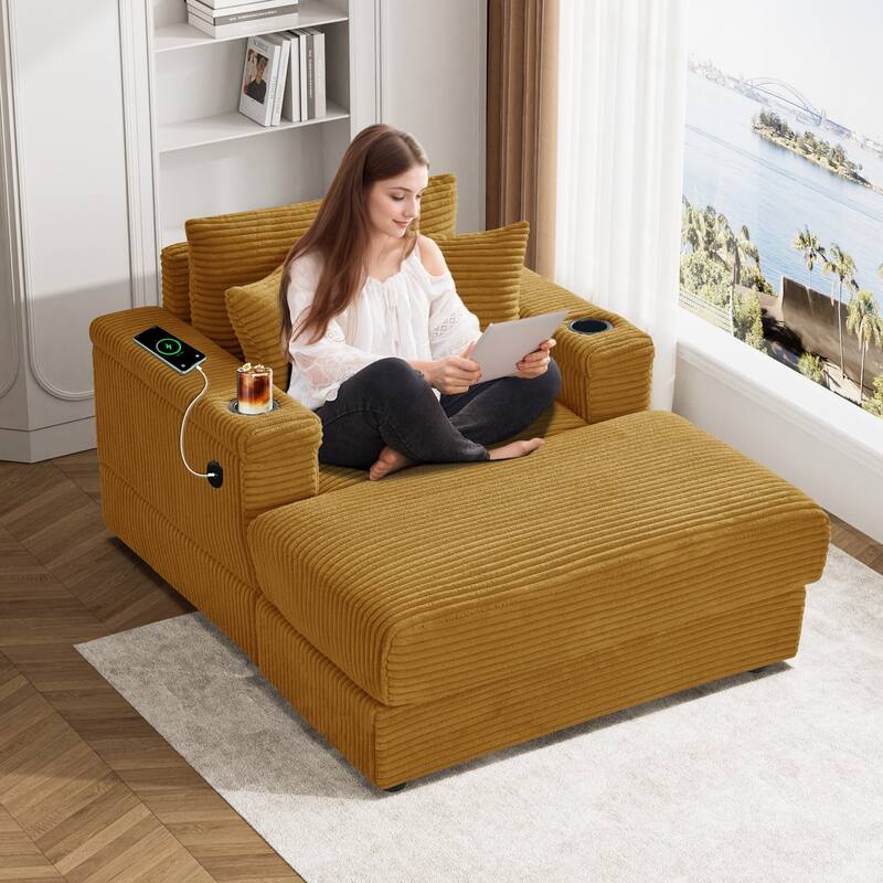 Ouyessir Upholstered Deep Seat Single Sofa with Ottoman for Living Room