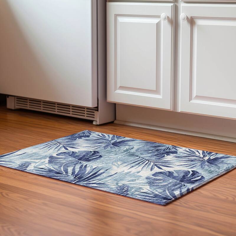 Premium Washable Super Soft Tropical Floral Mayfield Rug - Blue - 1'8" x 2'6"