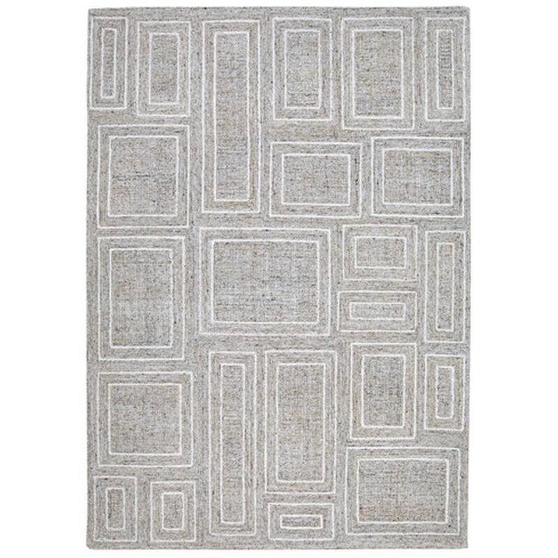 Bora 8 x 10 Area Rug, Geometric Pattern, Polyester Gray White Wool, Cotton - 8 x 10