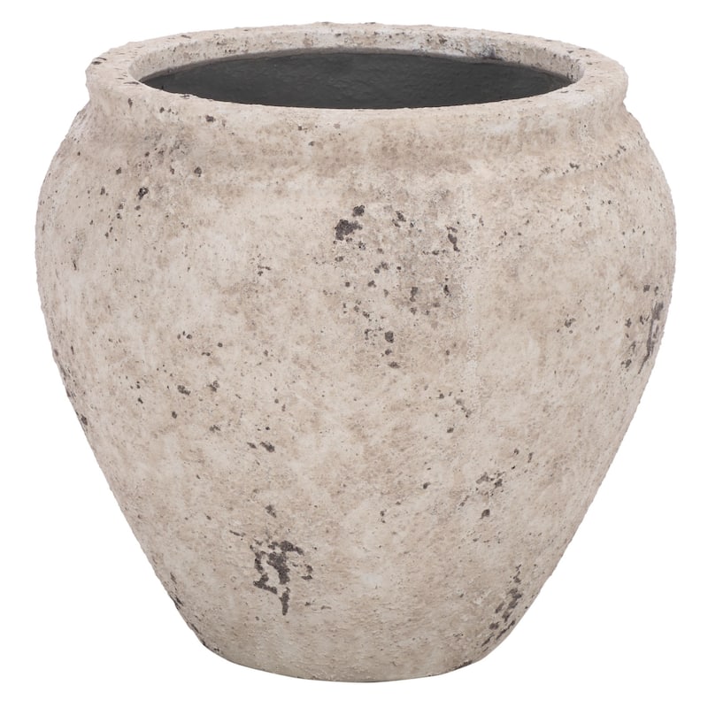 SAFAVIEH Outdoor Patio Furniture Ramsey Planter Pot with Drainage - 14"W x 14"D x 13"H - Antique White
