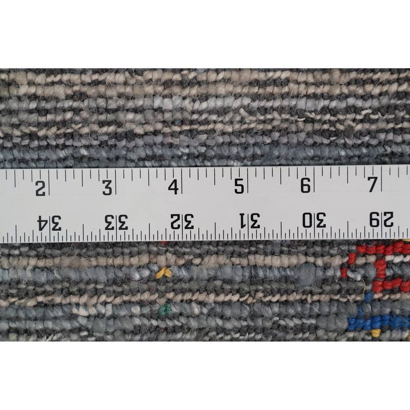 Hand Knotted Oriental Viscose Silk Carpet Tribal Animal Pictorial Greys & Charcoal Gabbeh Runner Rug - 11' 7'' X 4' 0''