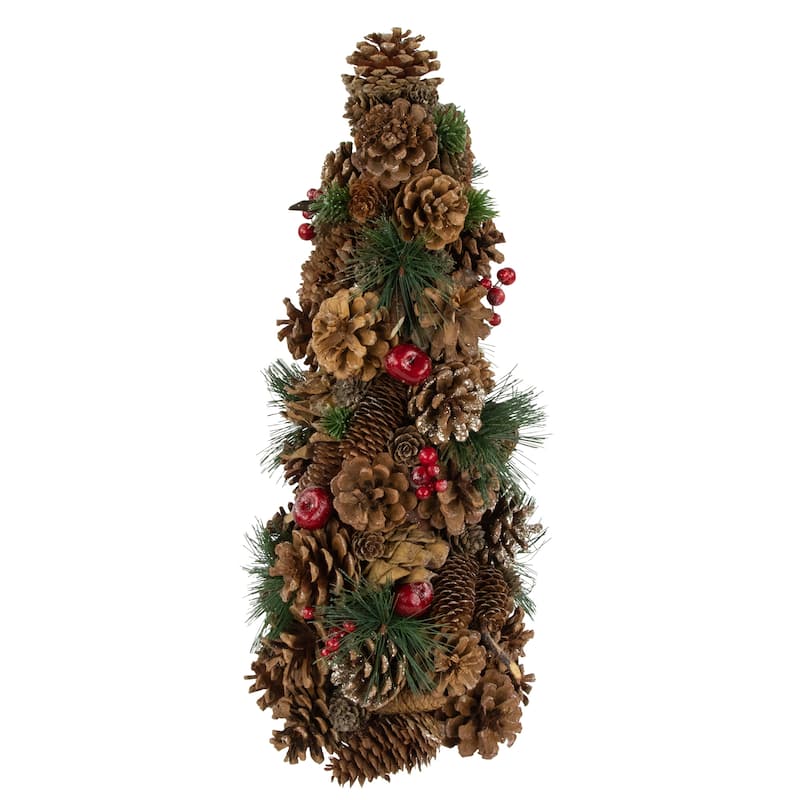 19" Pine Cone and Berries Christmas Tree Tabletop Decoration