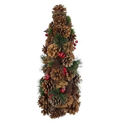 19" Pine Cone and Berries Christmas Tree Tabletop Decoration