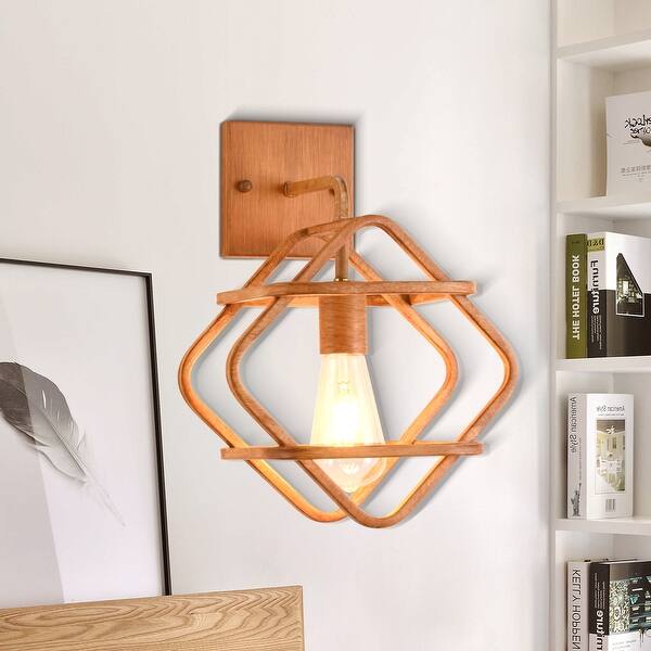 slide 2 of 10, Cusp Barn Farmhouse 1-Light Metal Wall Sconces, Industrial Rhomboid Wall Light, Geometric Bedside Wall Mount Sconces for Bedroom Brown