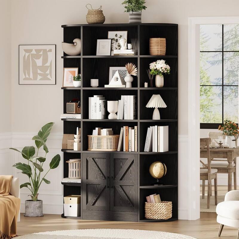 6 Tier Freestanding Bookcase with Storage Cabinet for Living Room Home Office - Black
