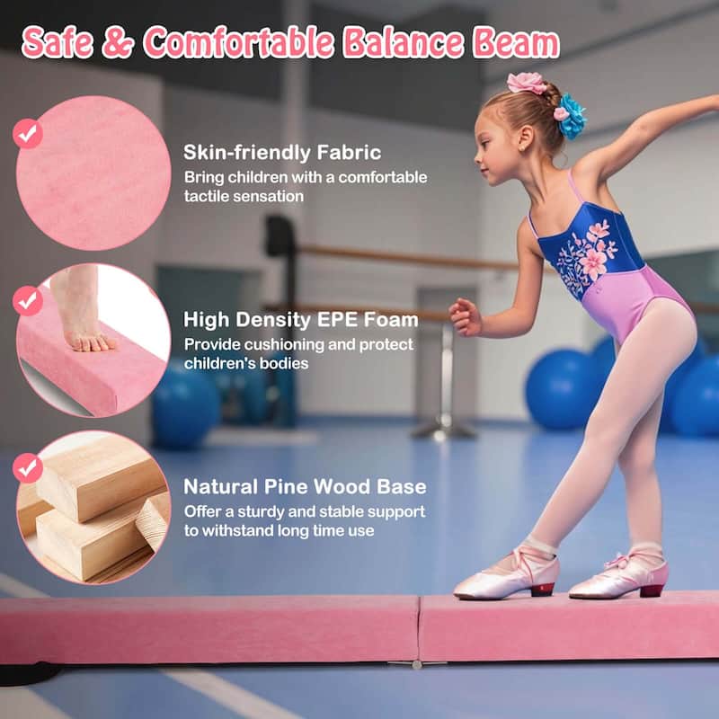 Costway 8 FT Folding Gymnastic Beam with Anti-slip Base Pine Wood - See Details