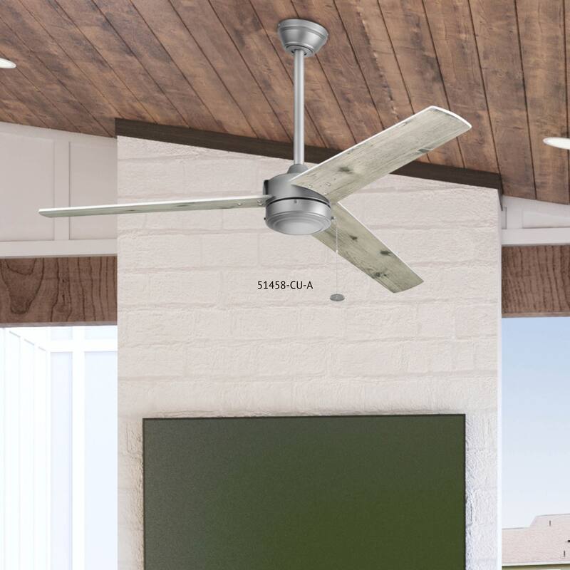 52" Prominence Home Tenant Contemporary Indoor Outdoor Ceiling Fan, No Light, Pull Chain, Dual Mounting, Dual Finish Blades