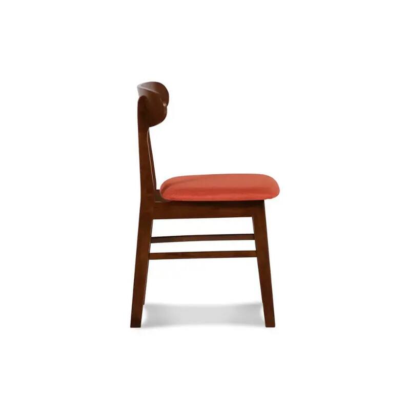 Bev 20 Inch Set of 2 Dining Chairs, Orange Cushions, Dark Brown Rubberwood