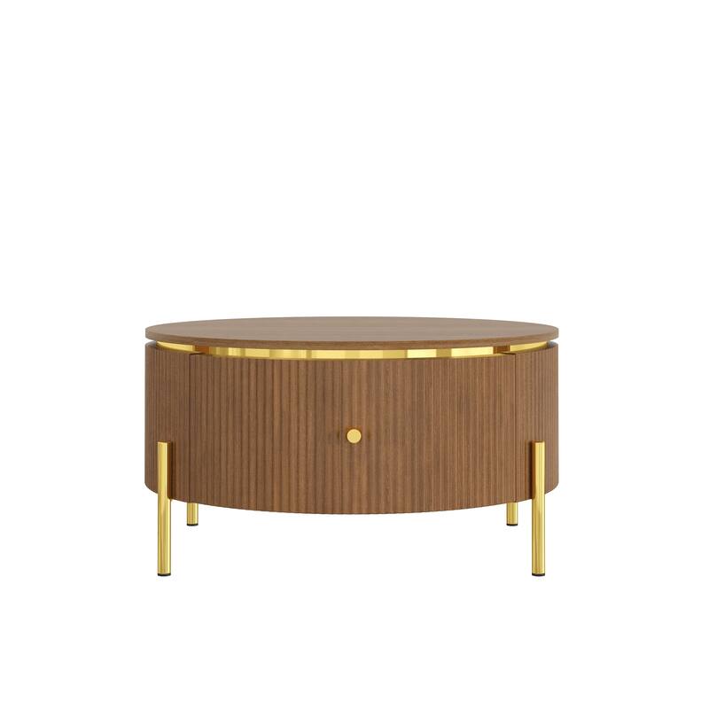Modern Round Coffee Table with 2 large Drawers Storage Accent Table, Brown, 31.5"