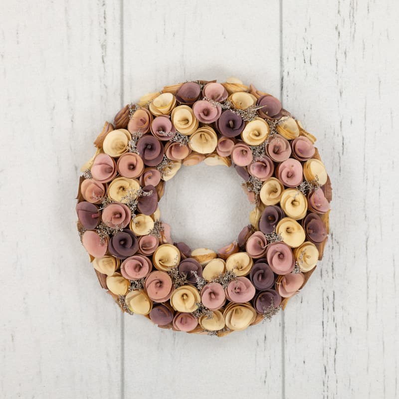 Artificial Floral Wooden Spring Wreath - 12" - Pink and Yellow