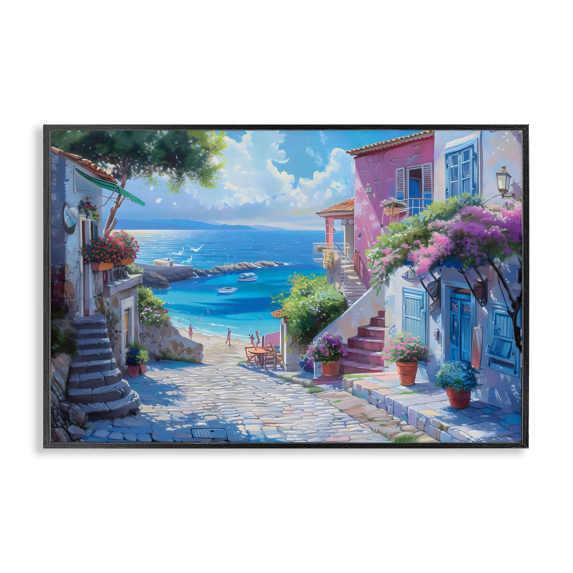 Stupell Dreamy Coastal City Scene Framed Giclee Art Design By LSR Design Studio