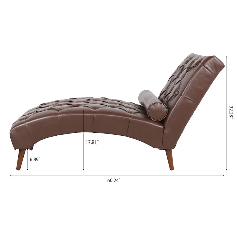 Dark Brown 25.39" PU Upholstered Buttons Tufted Chaise Lounge Chair