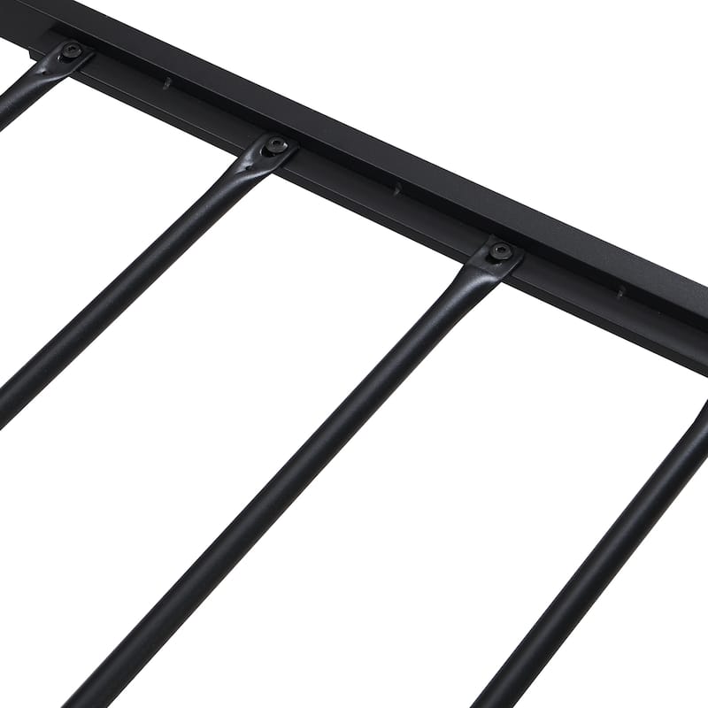 Full Metal Platform Bed with Wooden Headboard & USB Liner