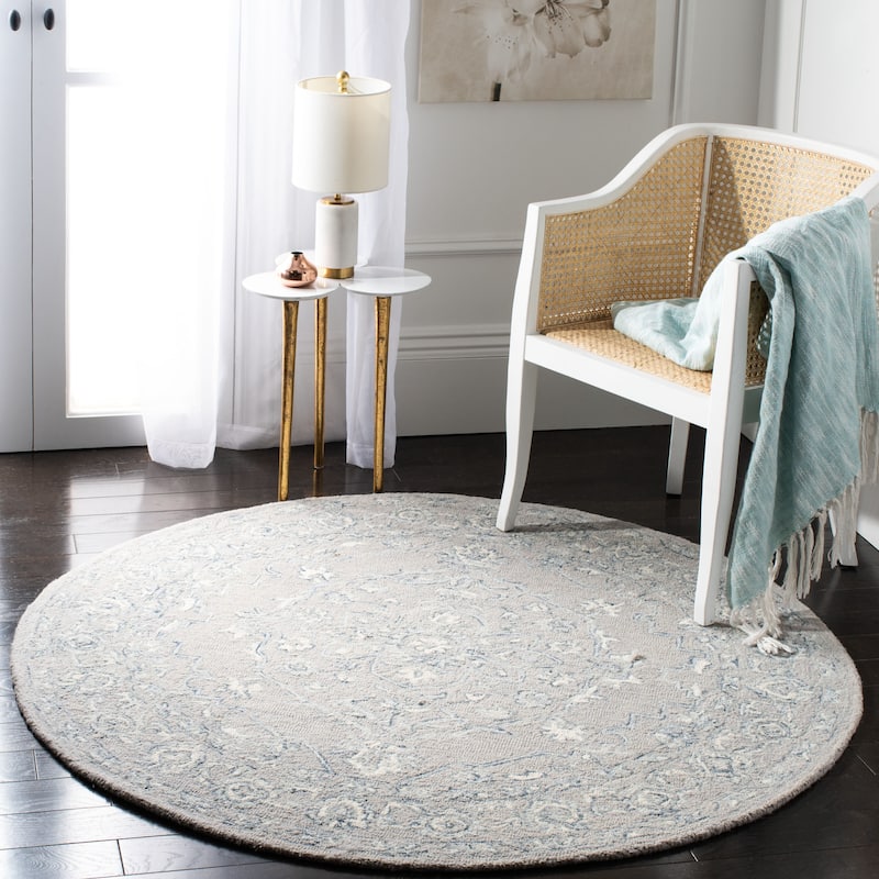 SAFAVIEH Handmade Micro-Loop Torbjorg Wool Rug - 3' Round - Light Grey/Ivory