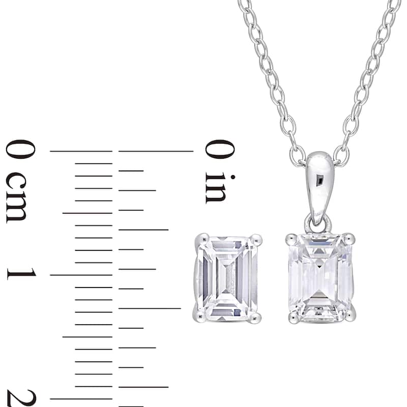 Miadora 4 3/4ct TGW Created White Sapphire Necklace and Stud Earrings Set Sterling Silver