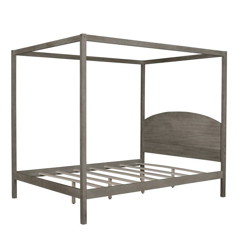 Pine Wood Canopy Platform Bed: Headboard, Sturdy Frame