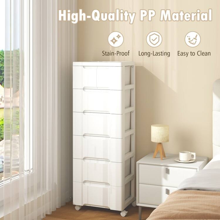 Multi-Drawer White PP Mobile Storage Organizer with Locking Wheels for Bathroom or Kids Room