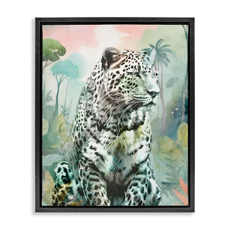 Stupell Leopard Gazing in Jungle Framed Floater Canvas Wall Art Design By Kim Allen - 25 x 31 - Black