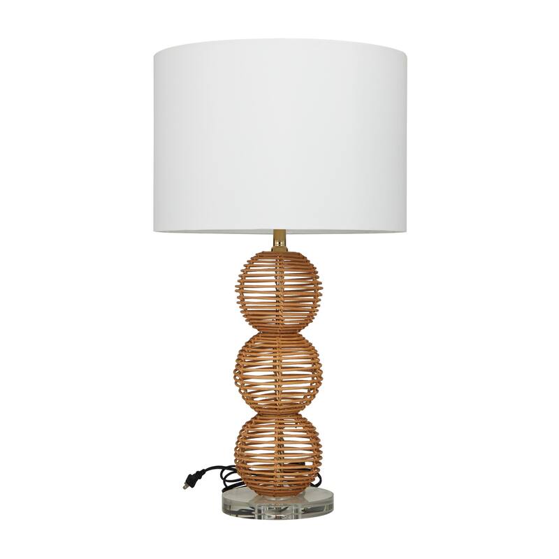 Brown Wicker Wood Handmade Woven Orb Table Lamp
