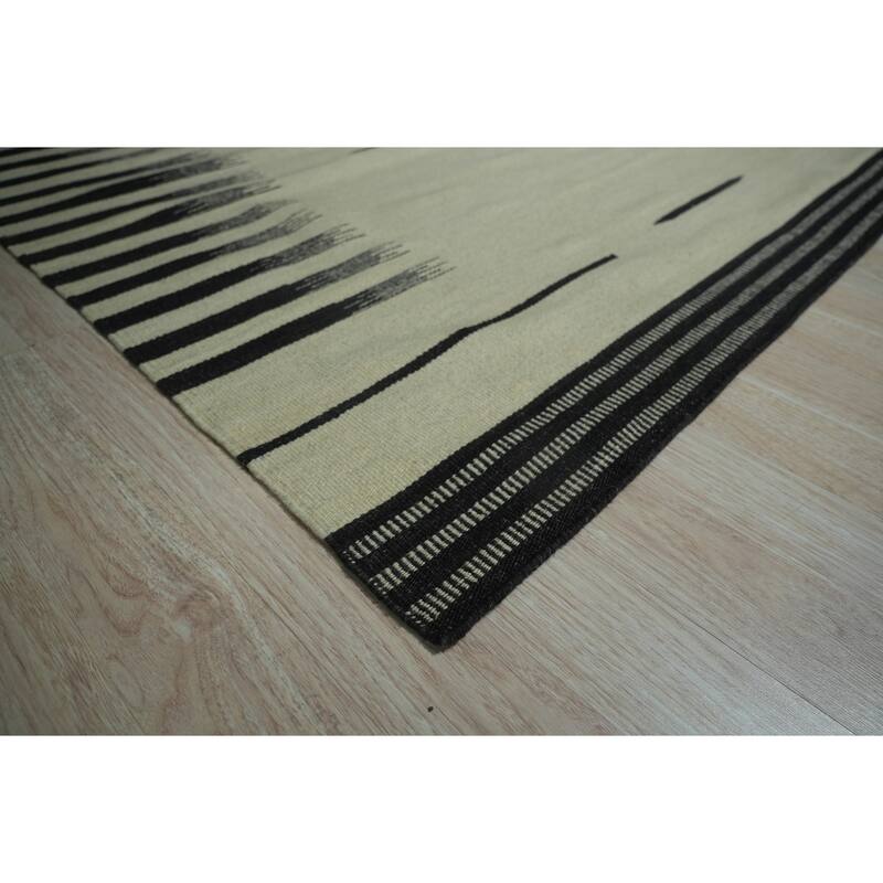 Home Decor Beige and Brown Hand-Woven Wool Flat Modern Weave Rug by EORC Elegant Area Rug for Adding Warmth and Contemporary