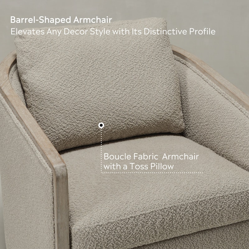 KINWELL 31"W Oak Frame Upholstered Swivel Barrel Armchair
