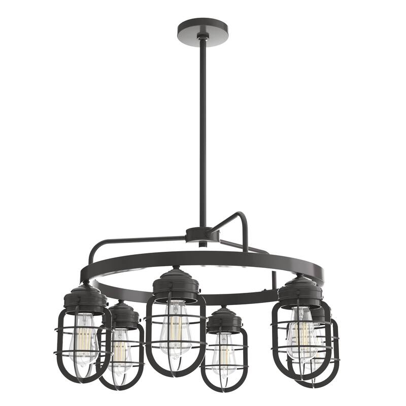 Hunter Starklake 6-Light Chandelier - Dining Room, Entry, Kitchen Table - Industrial, Wheel, Rustic, Caged Design