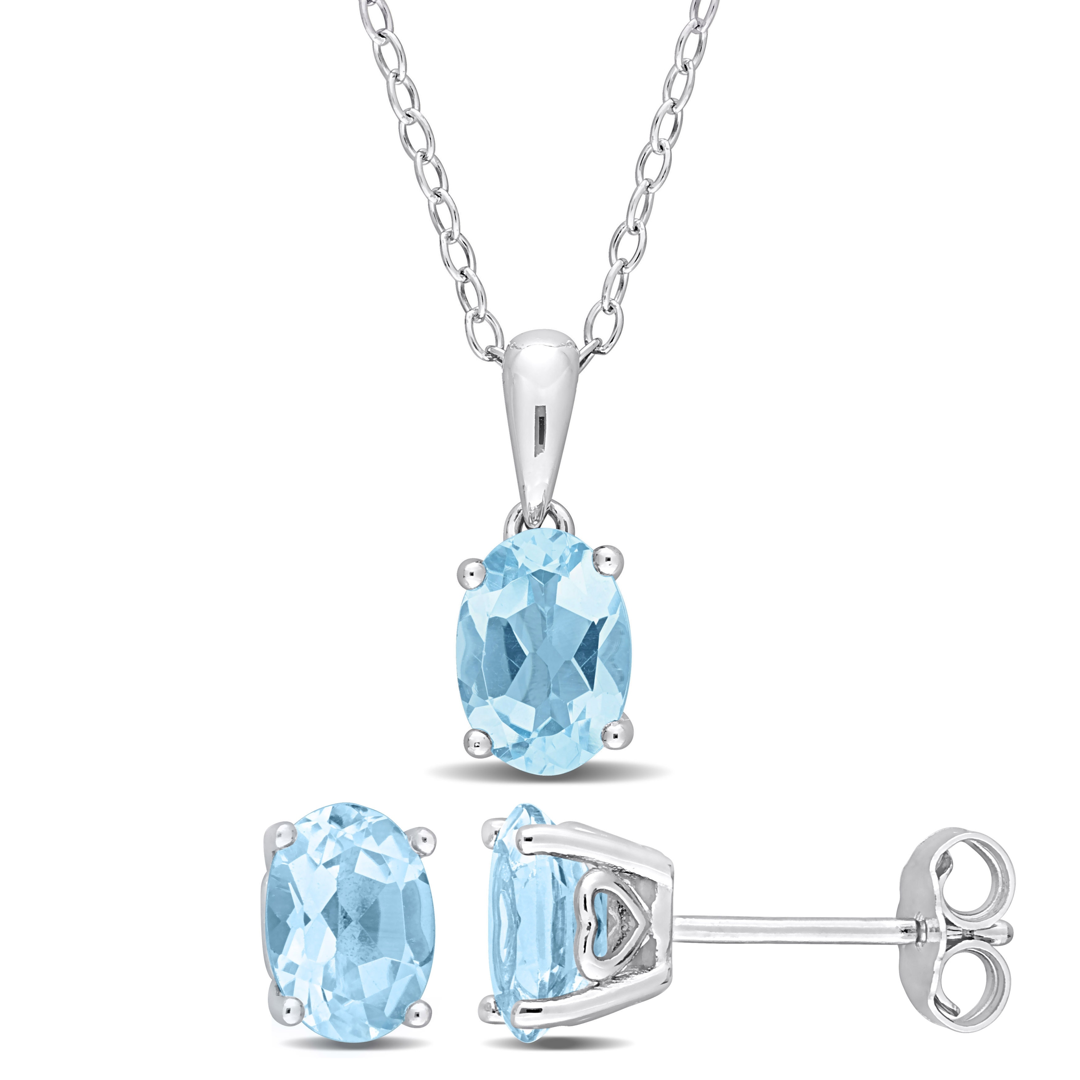 Miadora 2 4/5ct TGW Oval Sky Blue Topaz Solitaire Necklace and Stud Earrings Set in Sterling Silver