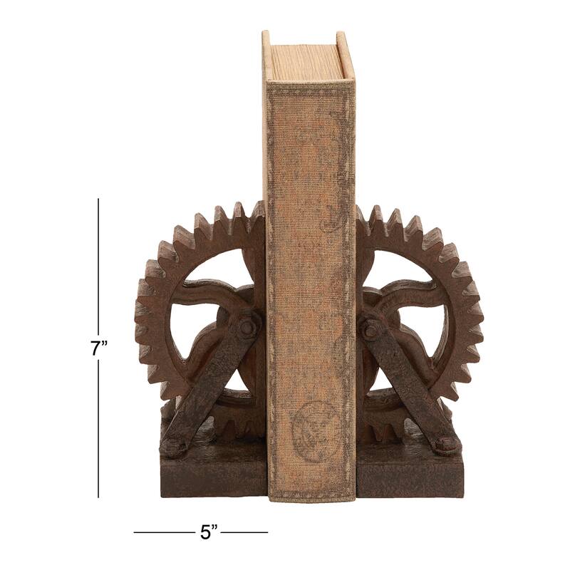 Brown Polystone Gear Decorative Bookends (Set of 2)
