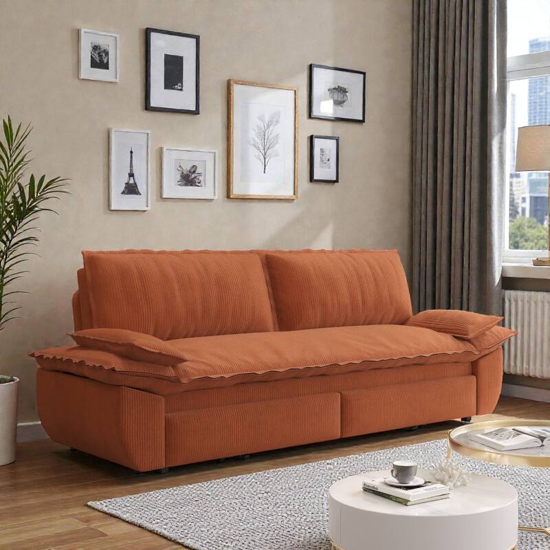 73.2" Pull Out Sofa Bed, 3-in-1 Convertible Queen Sleeper Sofa, Velvet Loveseat Couch for Living Room Bedroom