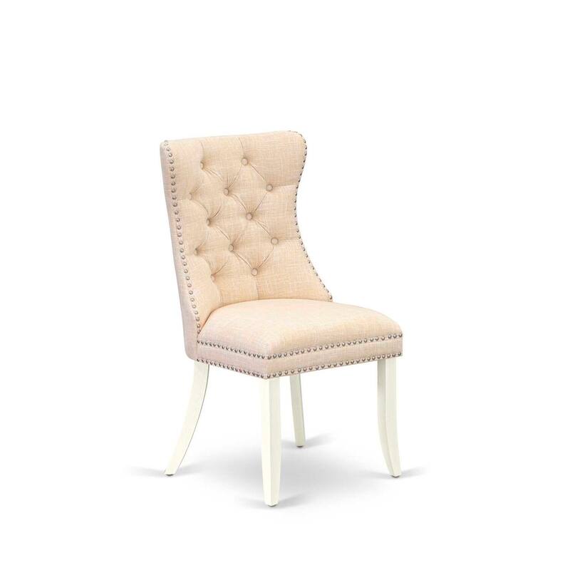 Modern Parson Dining Chairs - Light Beige Linen Fabric, Set of 2, Padded Comfort