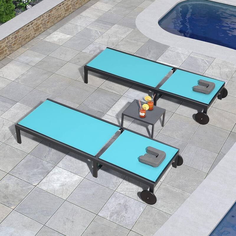 PURPLE LEAF Outdoor Tanning Lounge Chair Set with Face Hole Adjustable Reclining Chairs