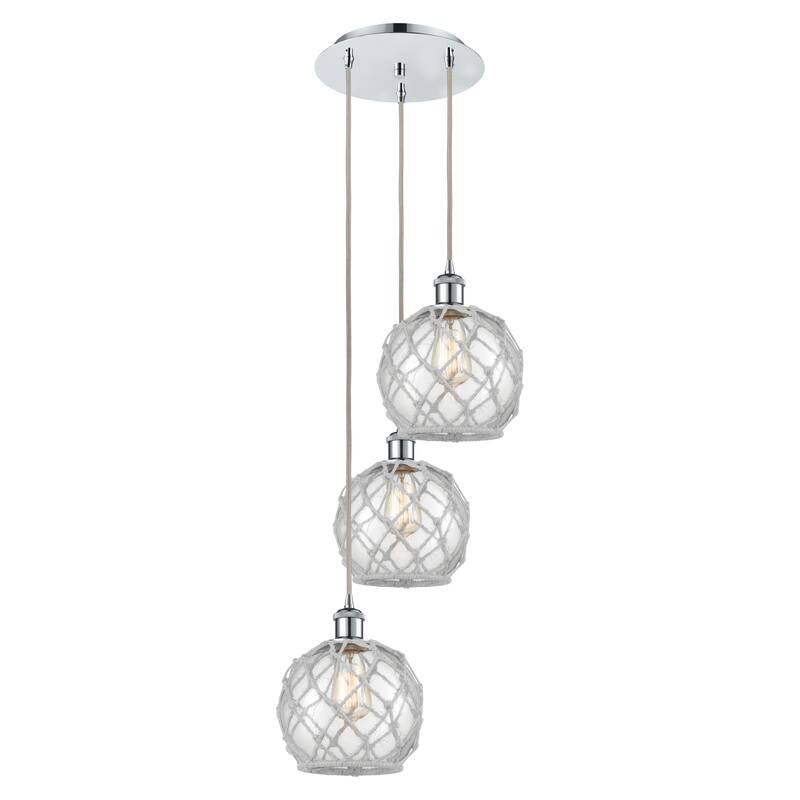 Innovations Lighting Endless Possibilities Ballston - Farmhouse Rope - 3 Light 15" Cord Hung Multi Pendant - Clear Glass with White Rope/Polished Chrome