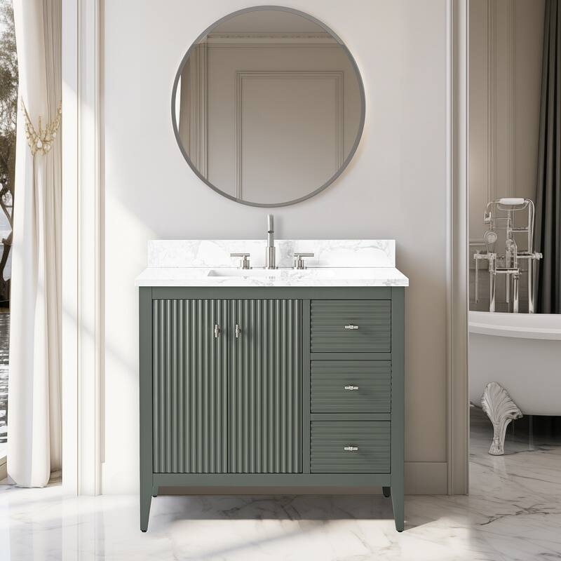 Vanity Art 36" Single Sink Bathroom Vanity Cabinet with Engineered Marble Countertop