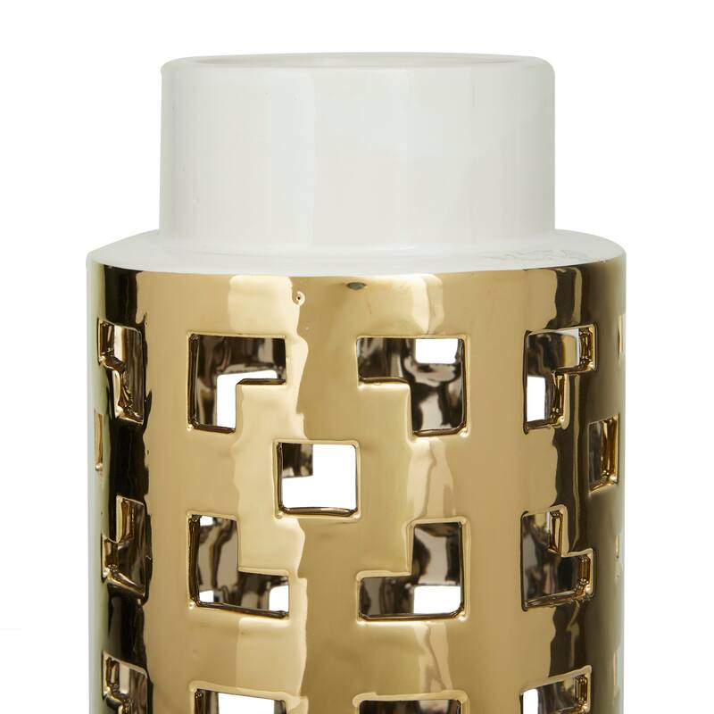 CosmoLiving by Cosmopolitan Gold Ceramic Decorative Vase with Gold Cut Out Accents