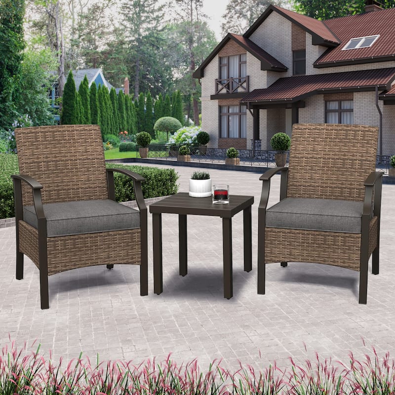 3 Piece Pati Outdoor Wicker Modern Bistro Sets with Coffee Table - Grey