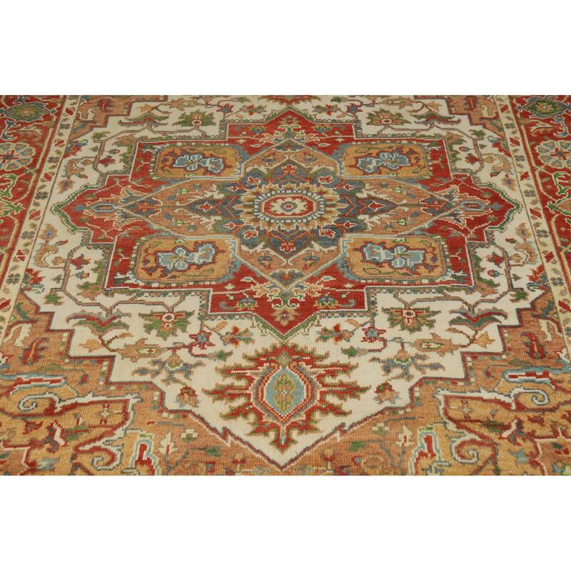 Medallion Heriz Serapi Indian Rug Hand-Knotted Wool Carpet - 7'10" x 9'8"
