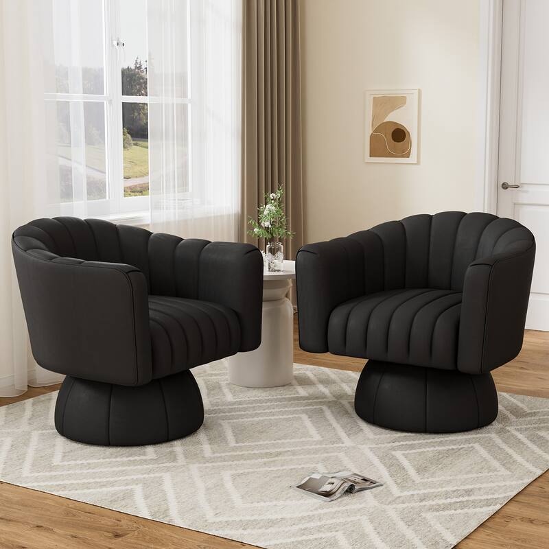 Ouyessir Mid-Century Leather Oversized Swivel Accent Barrel Chairs